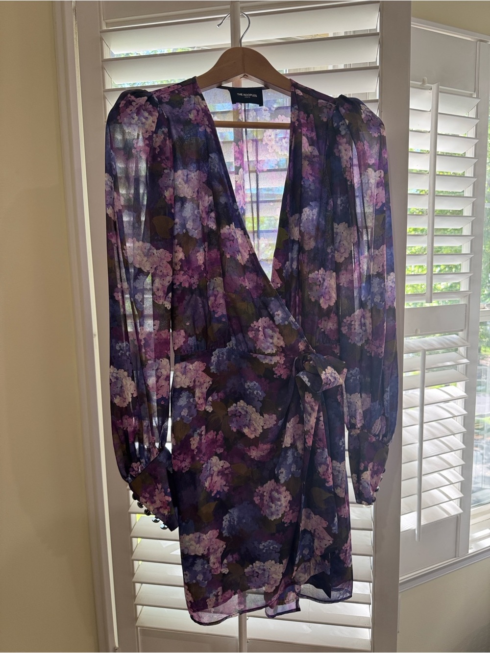 The Kooples Purple Floral Long-Sleeve Wrap Dress